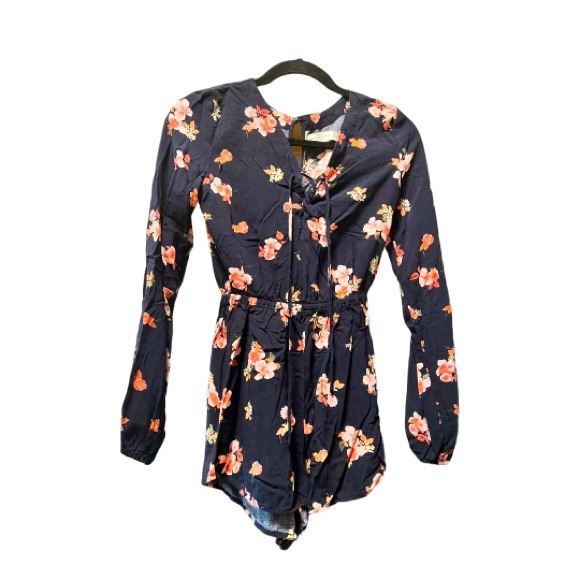 Abercrombie & Fitch Romper XS Black Red Pink Floral Drawstring top Short - Picture 5 of 8